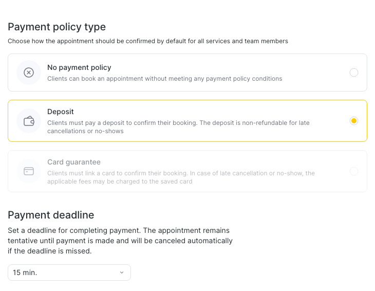 Card guarantee is greyed out until Adyen is connected