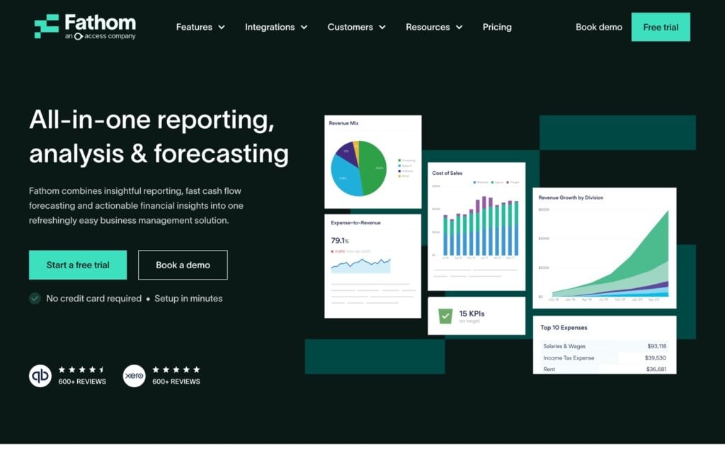 Fathom homepage consolidated reporting over separate accounting files for salon franchises