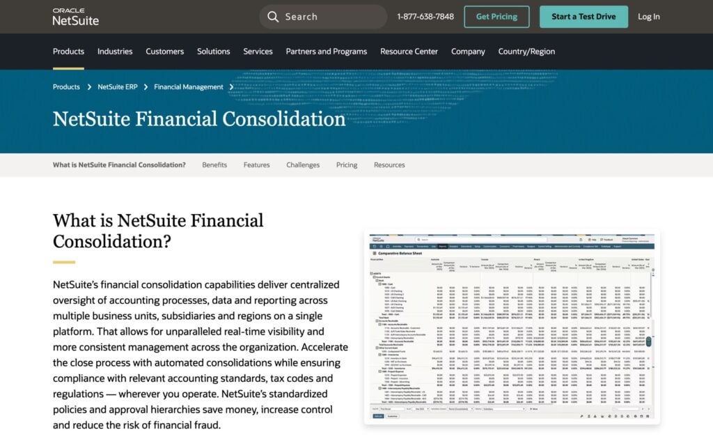 Oracle NetSuite financial consolidation page for multi entity salon groups