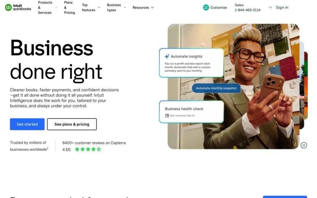 QuickBooks Online homepage accounting software with one subscription per salon company