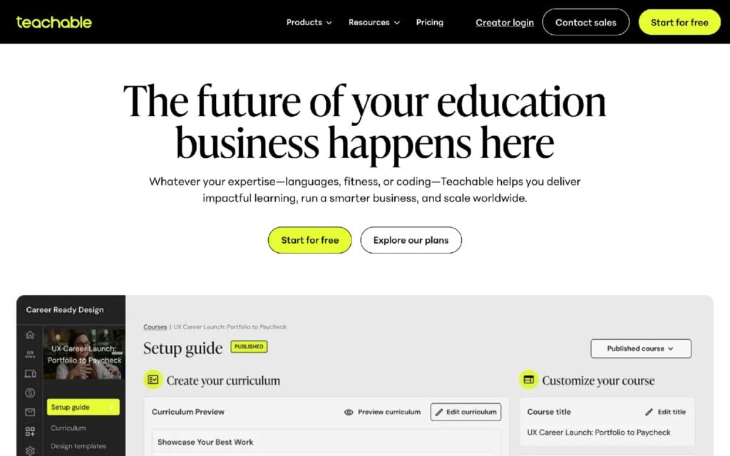 beautyacademyteachable The Altegio Times Teachable homepage platform to sell an online beauty course