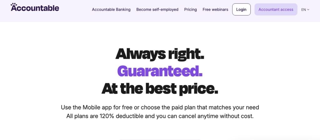 Accountable homepage bookkeeping and tax app for the self employed in Germany and Belgium
