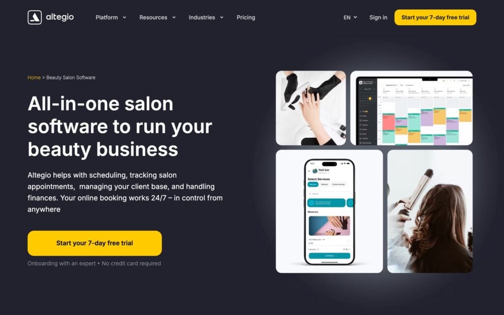 Altegio salon software page online booking and deposits for independent stylists