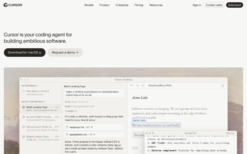 salonsoftwaretoolscursorai The Altegio Times Cursor AI code editor homepage first screen