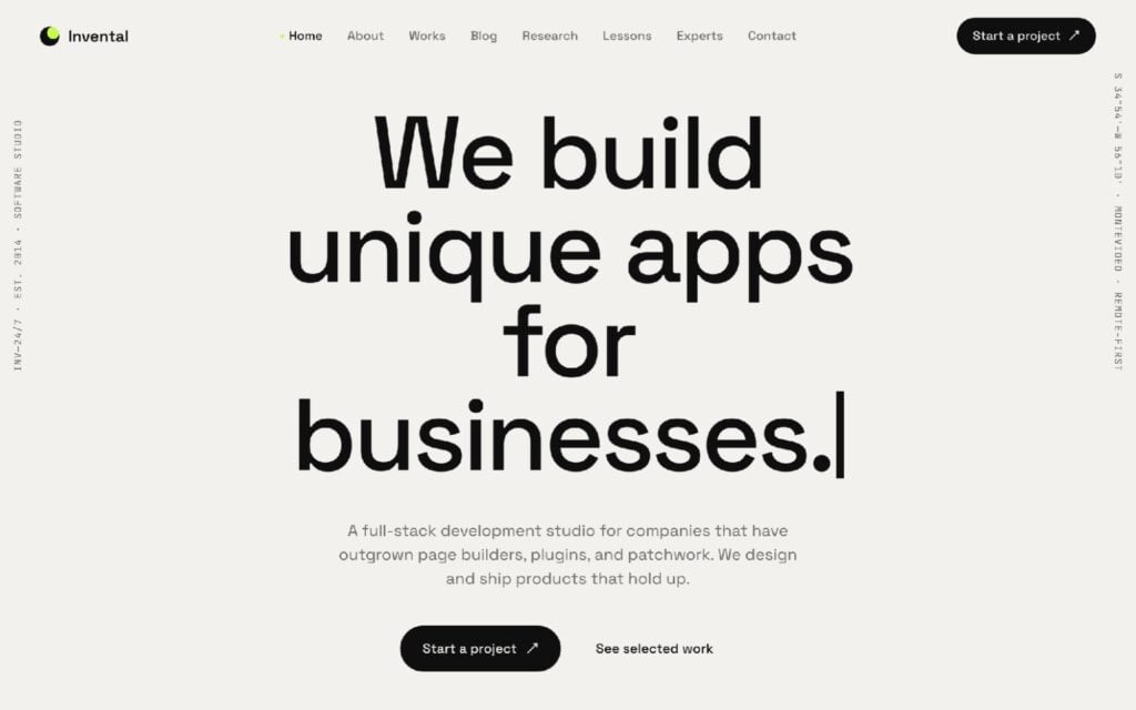 salonsoftwaretoolsinventalfull The Altegio Times Invental full stack development studio homepage first screen