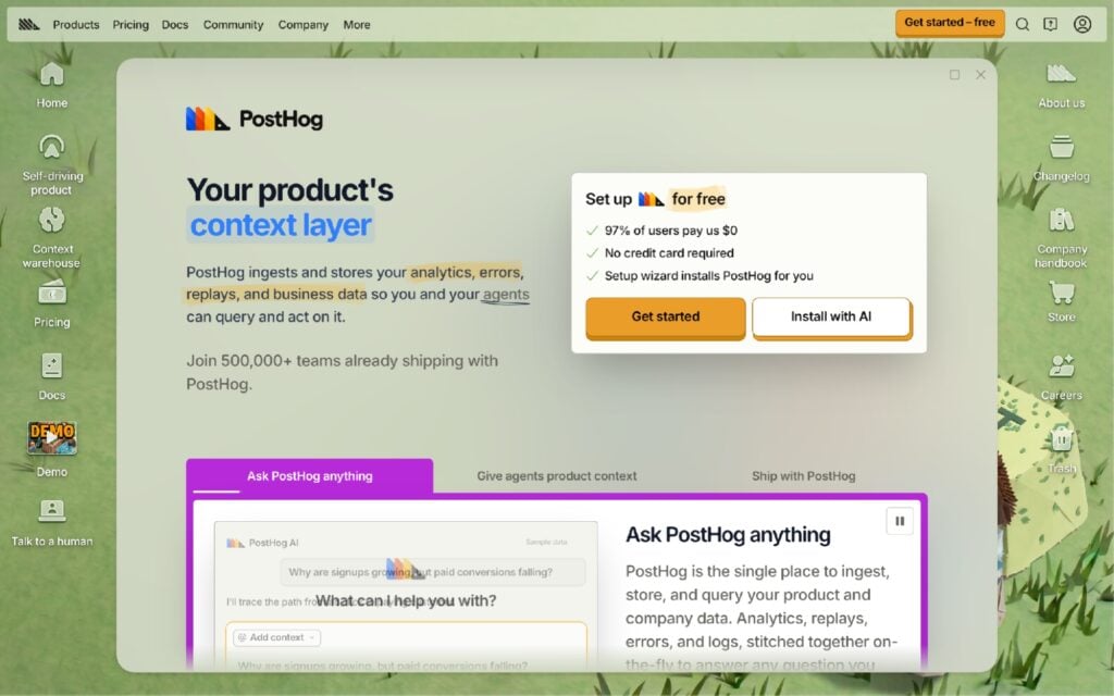 salonsoftwaretoolsposthogproduct The Altegio Times PostHog product analytics homepage first screen