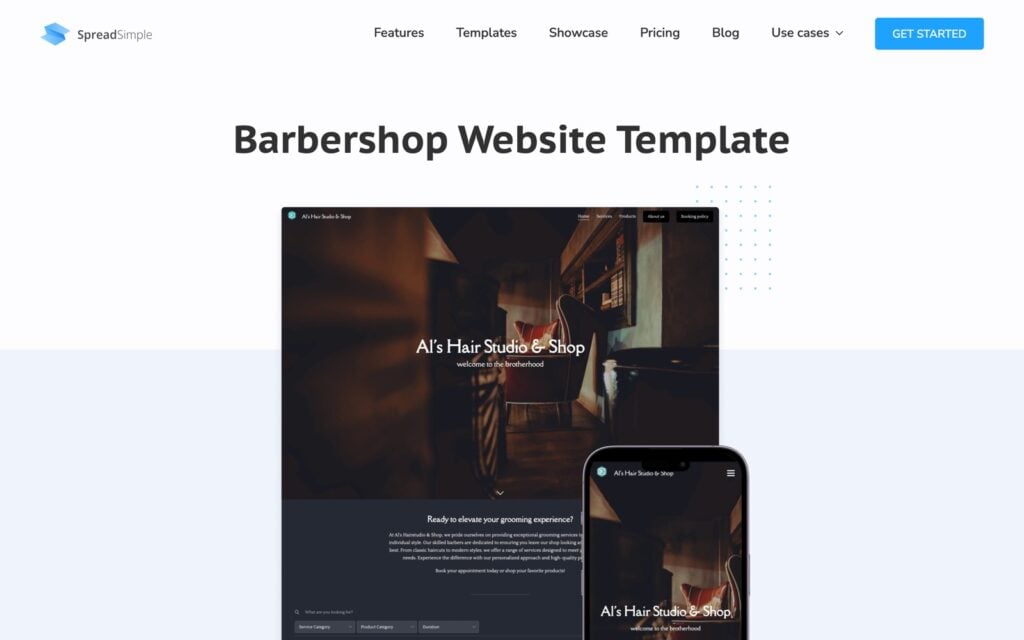 SpreadSimple barbershop website template built from a Google Sheet price list