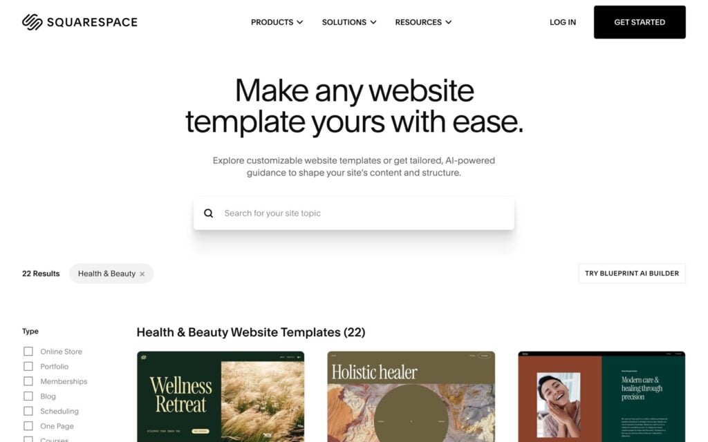 Squarespace Health  Beauty website templates built around photos of work