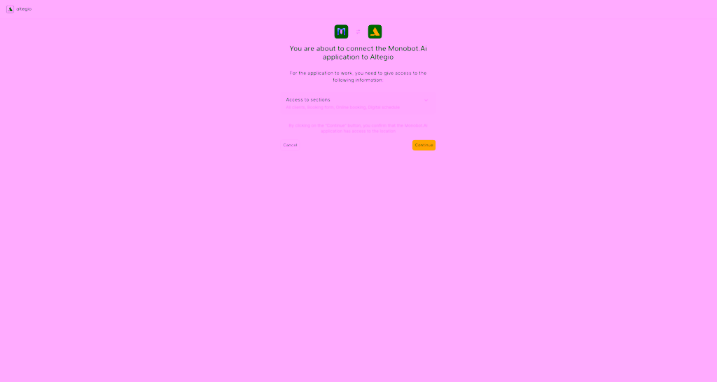 Altegio permission screen for monobot.ai
