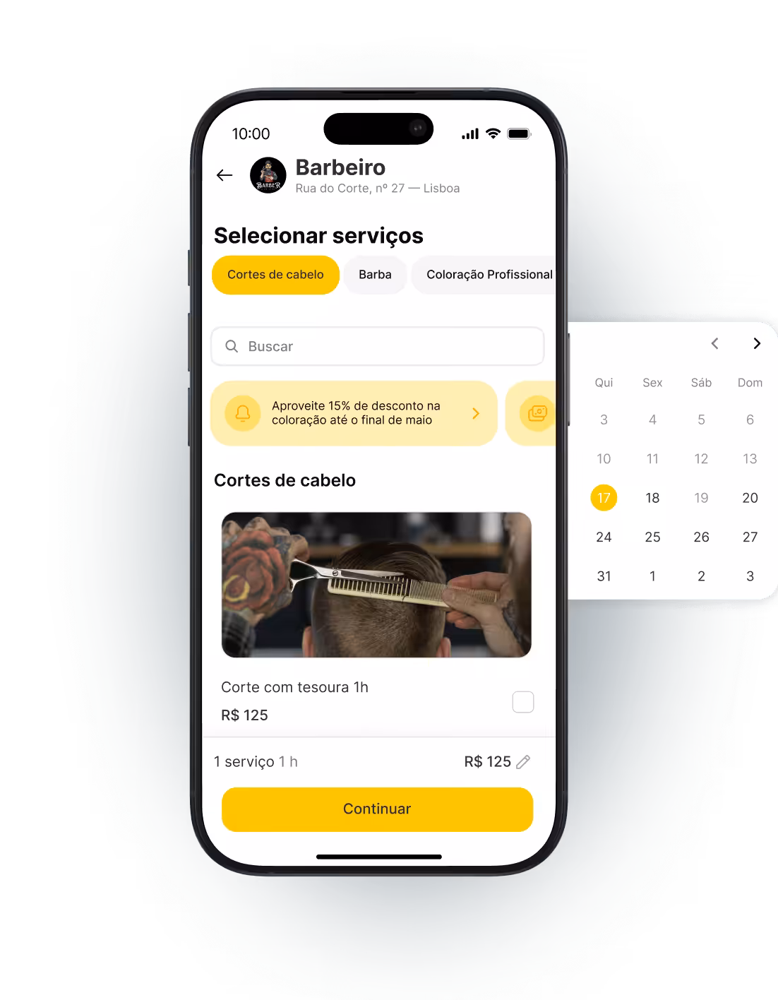 Interface do calendário de compromissos mostrando os serviços agendados para 18 de outubro.