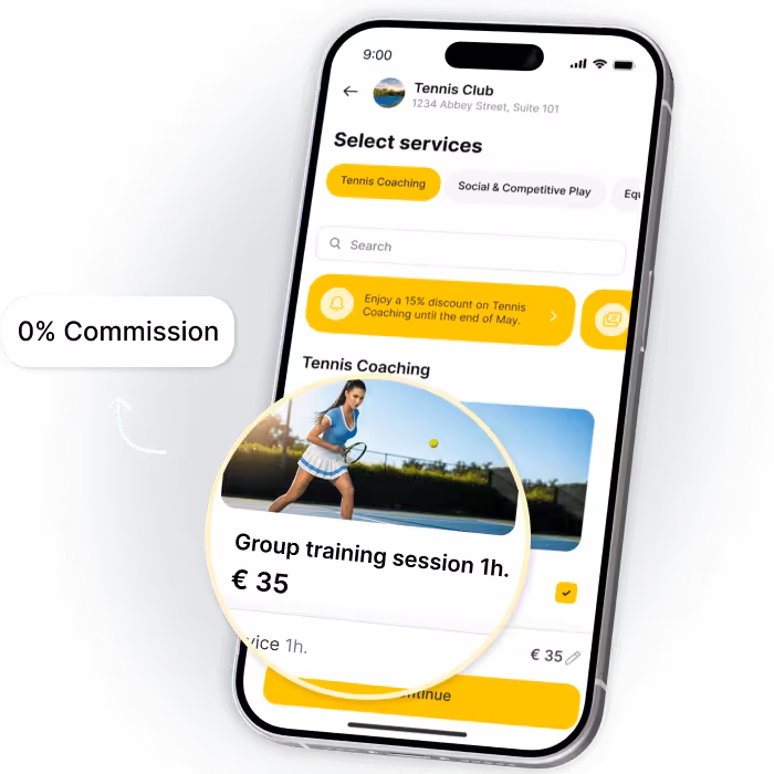 Mobil alkalmazás felület a Teniszklub számára, amely bemutatja az edzői szolgáltatásokat és az árakat