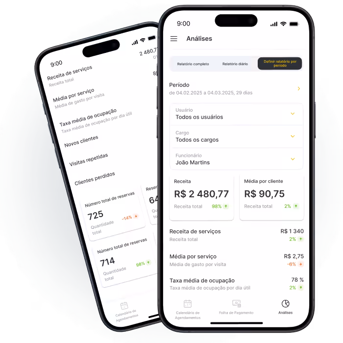 Análise de aplicativos móveis mostrando ganhos e métricas de desempenho para um usuário.