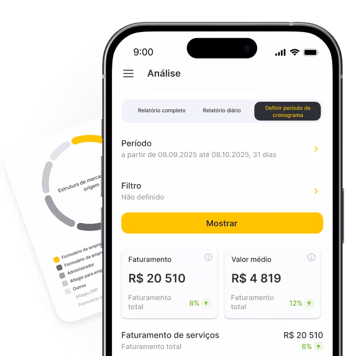 dois homens em trajes profissionais sorriem enquanto olham para um tablet que exibe um calendário colorido sobre o balcão de um bar | altegio | altegio