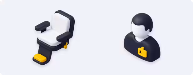 Іконка 3d перукарського крісла поруч із профілем користувача з замком, що пропонує безпечний доступ до облікового запису | altegio | altegio