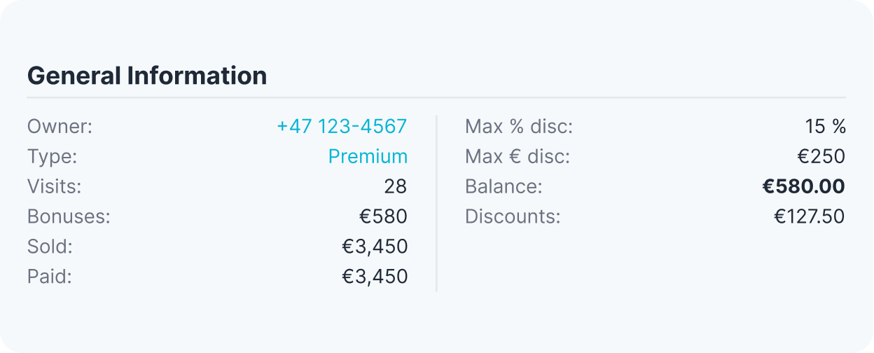pannello informativo generale account premium 28 visite bonus €580 saldo €58000 sconti €12750 | altegio | altegio