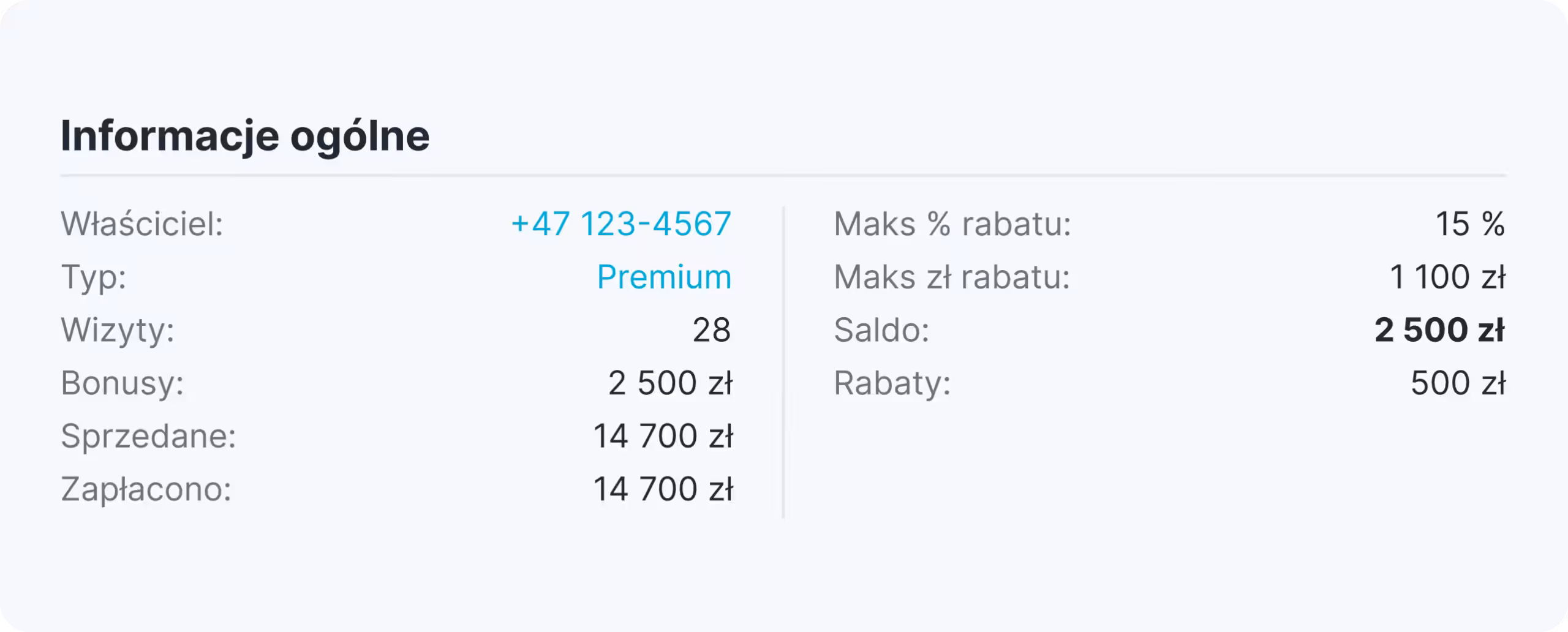panel informacji ogólnych konto premium 28 wizyt premie 580 € saldo 58 000 € zniżki 12 750 € | altegio