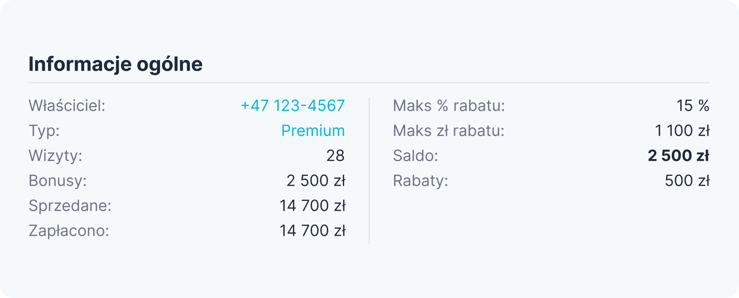 panel informacji ogólnych konto premium 28 odwiedzin premie 580 € saldo 58 000 € zniżki 12 750 € | altegio | altegio