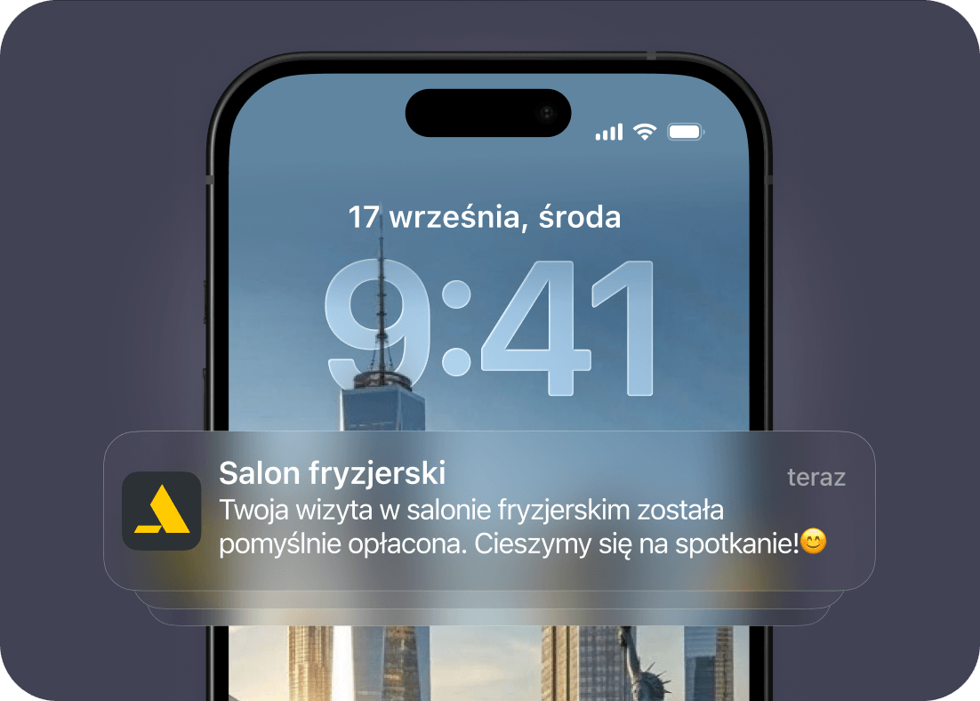 Push notification from BarberShop on a phone confirming that the appointment payment was successful and inviting the user to attend.