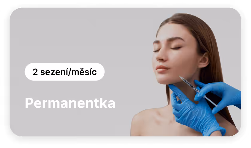 woman receives a cosmetic injection in the jawline from gloved hands overlay text reads &apos2 sessionsmonth membership&apos | altegio | altegio