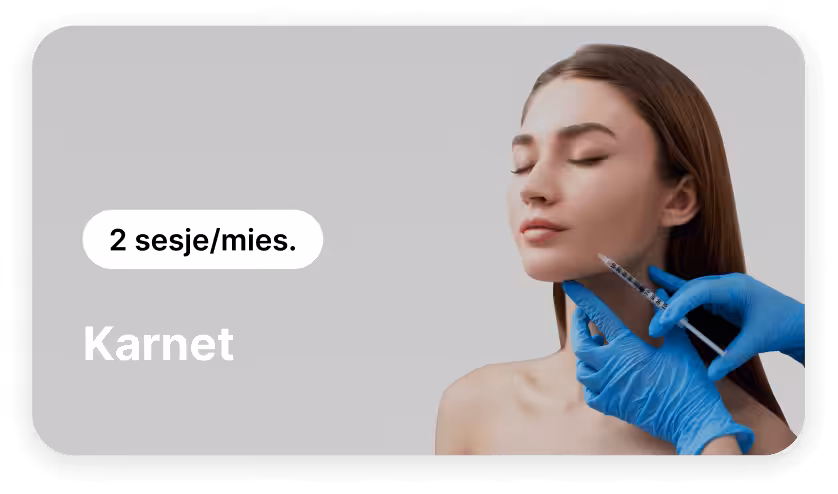 woman receives a cosmetic injection in the jawline from gloved hands overlay text reads &apos2 sessionsmonth membership&apos | altegio | altegio