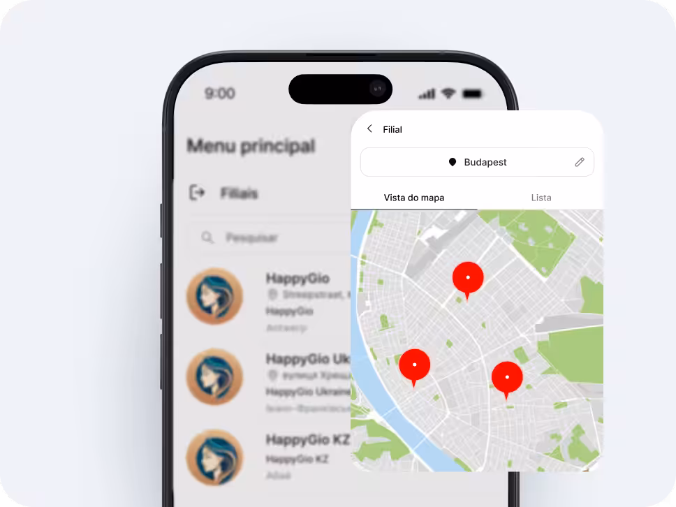 Tela de smartphone exibindo o aplicativo “Meus cartões”, com as abas “Assinaturas” e “Cartões-presente”; um cartão de passe mensal roxo sobrepondo a tela, exibindo “Restam 24 de 30 visitas” e “Válido até 12/12/2024”&, com um avatar do usuário | altegio | altegio
