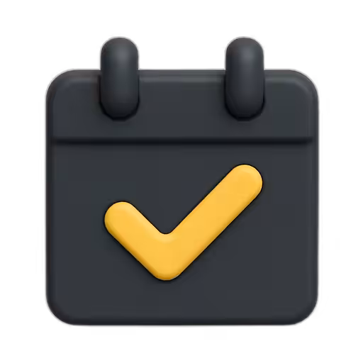 Dark calendar icon with a yellow checkmark signaling a confirmed date or completed task