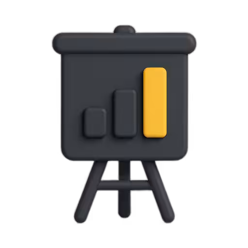 Dark presentation board on a tripod easel displaying a bar chart with three bars, the tallest is yellow. (informative image)