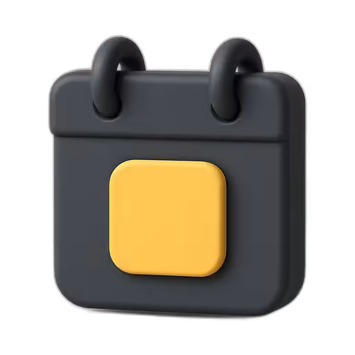 Calendar icon with dark page and a yellow date tile, indicating scheduling or calendar app entry