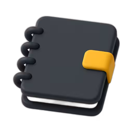 Spiral-bound black notebook with a yellow clasp, viewed at an angle.