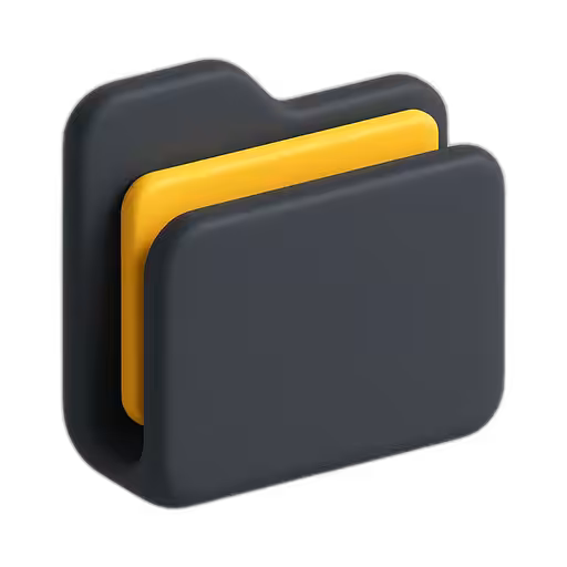 Dark gray 3D file folder icon with a yellow inner tab, representing a folder or documents