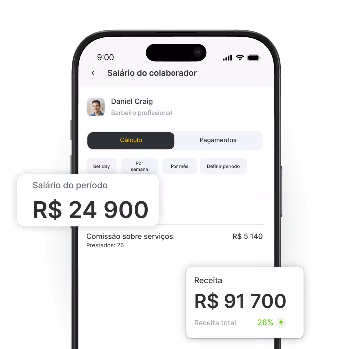 mobile salary dashboard on a smartphone showing daniel craig&aposs earnings period pay 4157 € total income 15290 € with calculation tab active | altegio | altegio