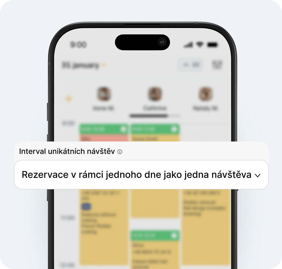mobile app screen showing an analytics panel with a large white card that reads all clients bookings in a day count as one visit | altegio