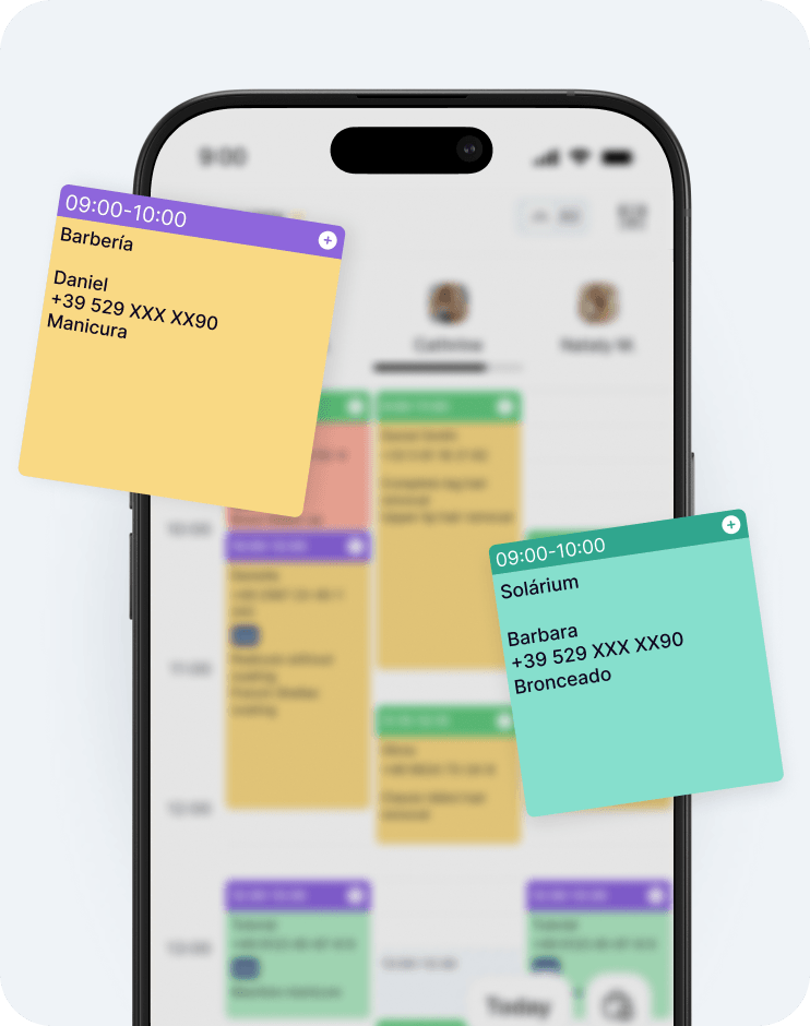 overlaid colorful appointment cards on a smartphone calendar 09001000 barbershop for daniel manicure | altegio