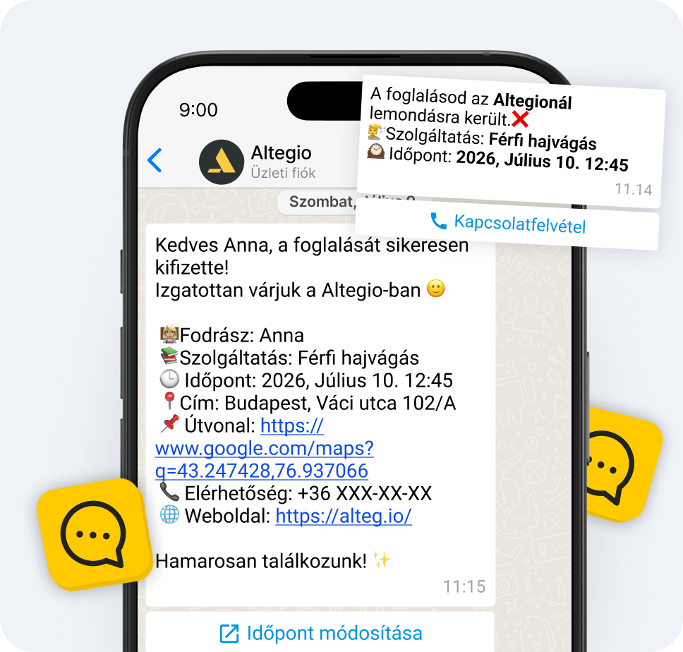 smartphone screen showing a canceled altegio appointment haircut at 1245 pm on july 10 2026 with address and map link details | altegio