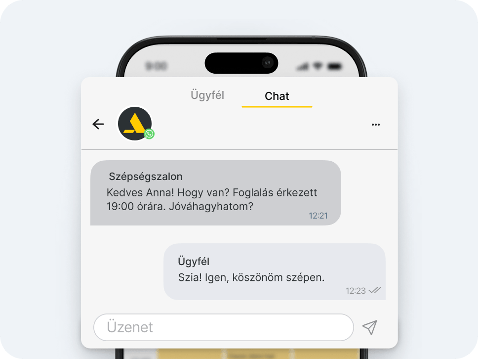 mobile chat app ui header with profile icon and &aposclients&apos and &aposchat&apos tabs current tab underlined in yellow | altegio