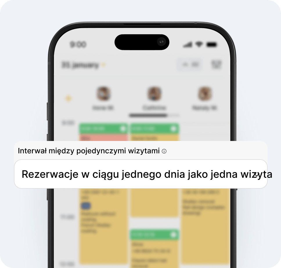 mobile app screen showing an analytics panel with a large white card that reads all clients bookings in a day count as one visit | altegio