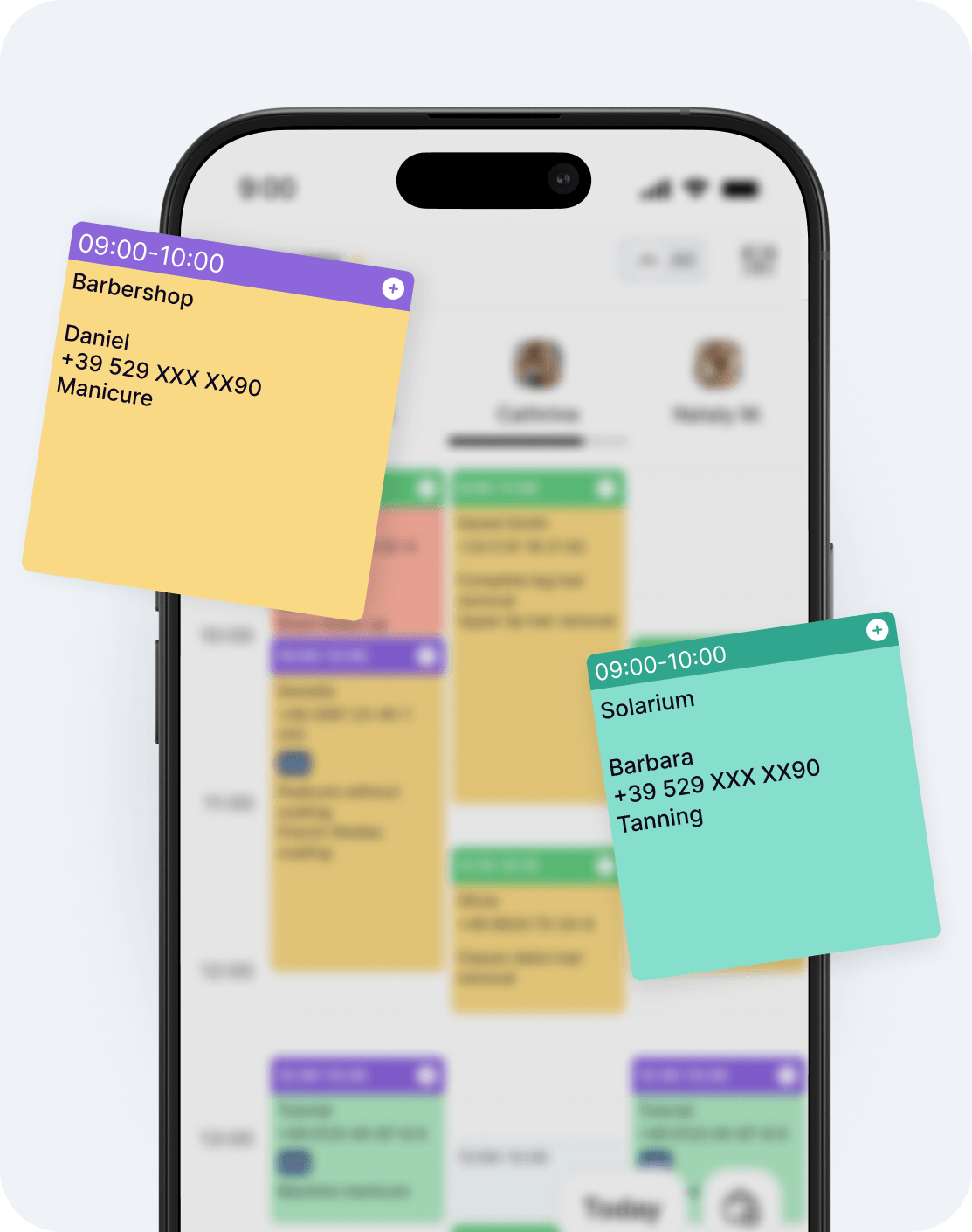 overlaid colorful appointment cards on a smartphone calendar 09001000 barbershop for daniel manicure | altegio | altegio