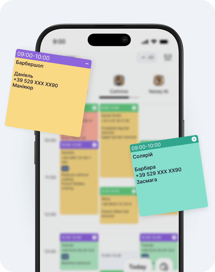 overlaid colorful appointment cards on a smartphone calendar 09001000 barbershop for daniel manicure | altegio