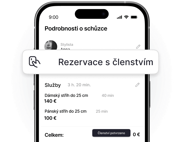 mobile screen showing &aposbooking with membership&apos banner over an appointment summary with services and prices total shows €0 due to membership | altegio | altegio