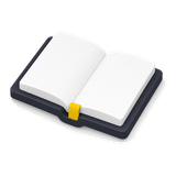 Open notebook with blank white pages and a yellow bookmark