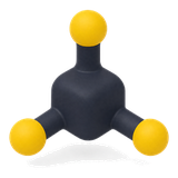 Three-armed dark gray connector with a yellow ball at each end.