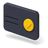 Dark blue card-like object with a yellow circular checkmark badge, suggesting verification or approval.