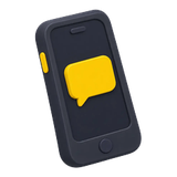 Smartphone showing a yellow chat bubble notification on its screen, suggesting a new message.