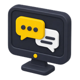 Monitor displaying two overlapping chat bubbles (yellow and white), representing online chat or customer support.